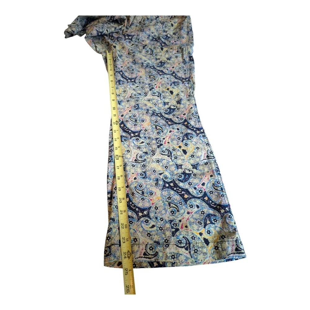 Free People Maui Paisley Cropped Flare Pants Cotton Blue Green Size 8